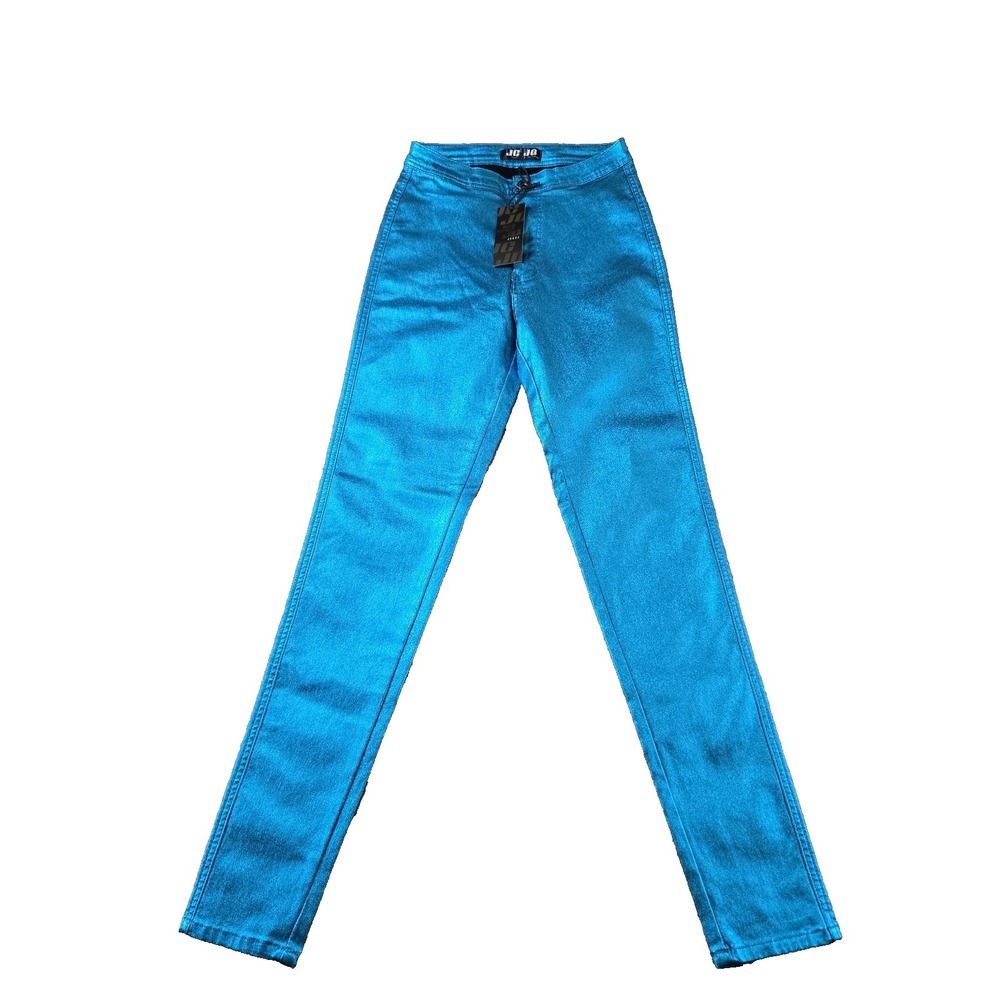 JC JQ Women's Pants‎ Slim Fit Mid Rise Stretch Metallic Blue Disco Hot Pants XS